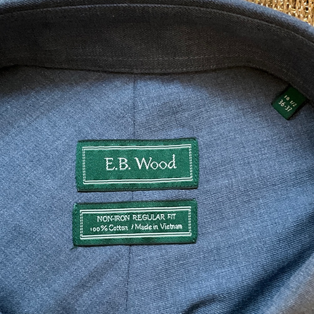Classic Men’s Dress Shirt, EB Wood, 18 1/2, 36-37, Blue, Brand New! - Picture 2 of 4